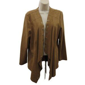 Chico's Womens Jacket Blazer Size 2 (12/14) Faux Suede Brown Waterfall OpenFront